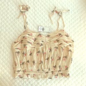 Smocked Floral Tie Top